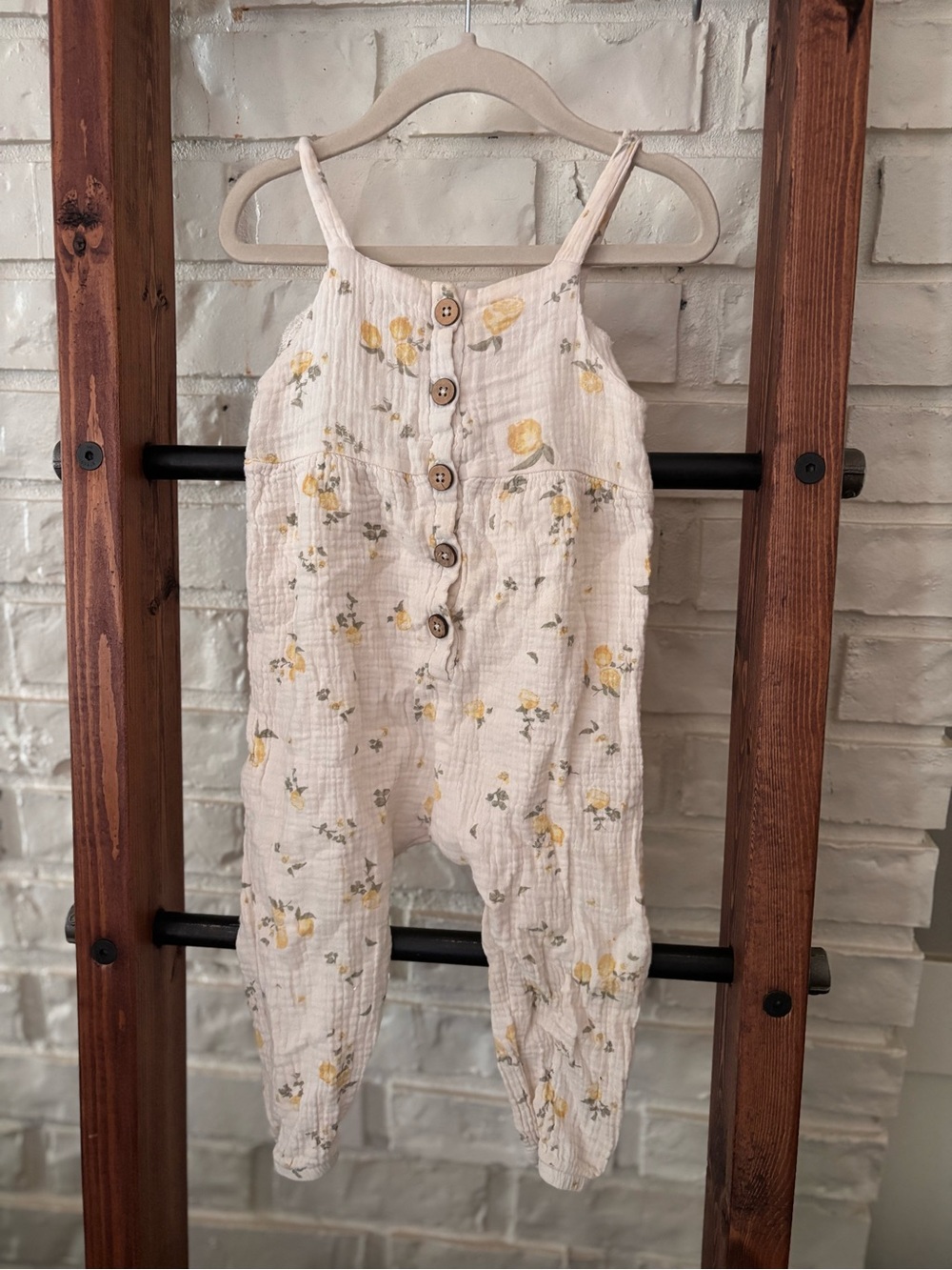 ✨3/$25✨ Cream Floral Button-Front Kids One-Piece Romper